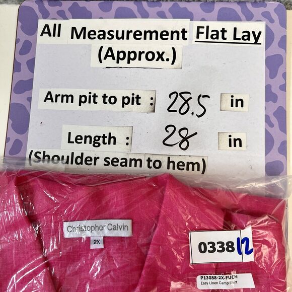 (Defect) Christopher Calvin Blouse Women's Top Plus Size 2X Fuchsia Linen USA - Picture 4 of 12